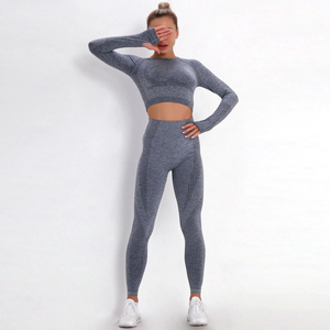 Ensemble de sport 2 pièces côtelé sans couture à manches longues grande taille pour femme, idéal pour le yoga, la gym et le fitness – Collection 2026 personnalisée de haute qualité - Product Image 1