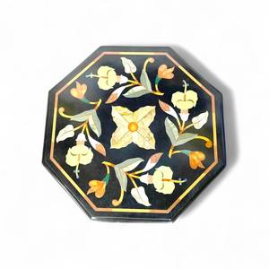 Pietradura Black Inlay Marble Side Table <b>Top</b> Handmade Floral Design Handmade Polished Pattern Multi Purpose Use Home Decor - Product Image 5