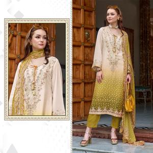 Le nouveau Design de Chinon semi-cousu Salwar Kameez lourd imprimé brodé Organza séchage rapide parties inférieures indien pakistanais - Product Image 3