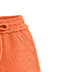 Manufacturer Rust <b>Orange</b> Sherpa Fleece <b>Shorts</b> <b>Women</b> Cozy Soft Plush Lounge Wear Elastic Waist Drawstring Casual Winter Comfort - Product Image 3