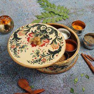 DANAGE NATURAL WOODEN Premium Printed Home Wooden Tabletop Spice Box With Separate Compartments for Spices and Dry Fruit - Product Image 6