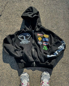 เสื้อมีฮู้ดสไตล์ฝรั่งเศสผ้าฟลีซเทอร์รี่ปักลายกราฟิกแนวสตรีทแวร์สไตล์ฝรั่งเศส - Product Image 1