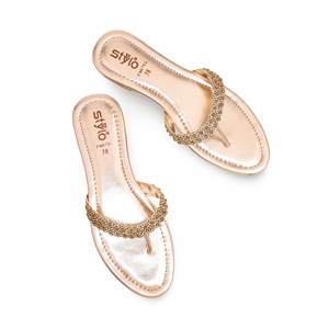 Sandales à talon dorées FN0755 Chappal élégant de fantaisie avec un design complexe - Product Image 1