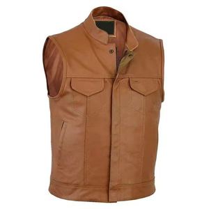 Gilet en cuir véritable de dernière conception pour les hommes comportant le style de veste d'hiver chaud sans manche vêtements d'extérieur multi de poche moto - Product Image 4