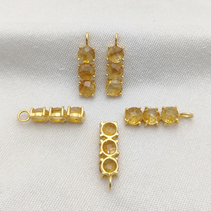 Charmes en or plaqué citrine avec trois pierres et double boucle |   Charmes en pierres précieuses pour la fabrication de bijoux DIY - Product Image 6