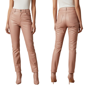 Pantalones de Moda al por Mayor para Mujer, Talla Grande, Ajustados, Rectos, de Cintura Media, Elásticos, de Cuero y Lona, Estilo Urbano, Invierno, Frente Plano, Casuales, Lavados - Product Image 6