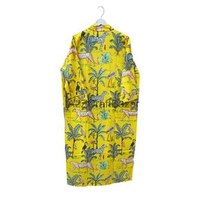 Peignoir Kimono Long en Coton Imprimé Floral Jungle Tigre Jaune, Fait Main, Taille Élastique, Pour Toutes Saisons - Product Image 6