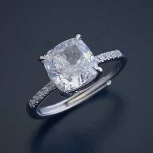92.5 Silver Fine Jewelry <b>Finger</b> <b>Ring</b> 176645 with Cushion Cut Diamond Rhodium Plated Bezel Setting - Product Image 1