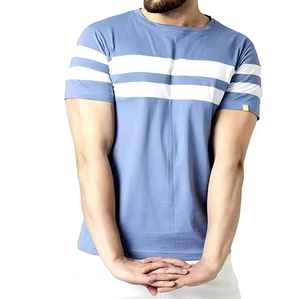 Haute qualité meilleurs hommes décontracté personnalisé t-shirt col rond ligne T-shirt bleu ciel plaine t-shirt pour hommes unisexe Slim Fit - Product Image 2