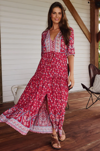 OEM ที่กําหนดเองสาวชายหาดฤดูร้อนพิมพ์ลายดอกไม้ Boho ยาวเรยอน Ruffles ลําลองคอวีเซ็กซี่ Boho Maxi Plus ชุดเสื้อคลุมหญิง - Product Image 2