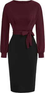 Vestido Midi Plisado Tipo Lápiz para Mujer, Nuevo Modelo 2025, Manga Tres Cuartos, Color Sólido, Elegante para Oficina - Product Image 6