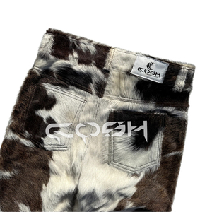 Pantalones Vintage de Mujer de Cuero con Pelo de Vaca, Cintura Media, Rectos, Color Marrón y Blanco, con Detalles de Encaje, Resistentes al Viento |   Proveedor Pakistán - Product Image 3