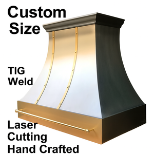 Tùy Chỉnh Sang Trọng Chải Thép Không Gỉ Phạm Vi Mui Xe Với Rắn Brass Dây Đeo Nồi Đường Sắt Thủ Công Wall Mount Thiết Kế Nhà Bếp Tán - Product Image 3