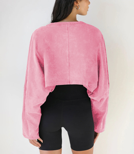 Sudaderas Holgadas con Cuello Redondo Lavadas a la Moda, Logotipo Personalizado, Sudaderas Cortas Lisas de Estilo Urbano para Mujer - Product Image 3