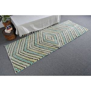 Tapis turc vintage moderne 3x8ft bleu Patchwork Design fait main en laine avec support en latex pour salon chambre nouveauté - Product Image 2