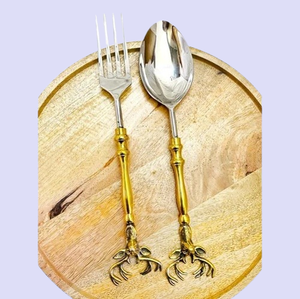 Ensemble de serveurs à salade en acier inoxydable doré pour les amoureux des animaux, pour un usage domestique, ustensiles de service en métal décoratifs pour des tables stylées - Product Image 1