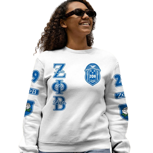 Zeta Phi รุ่นเบต้าเสื้อสเวตเตอร์คอกลมผ้าฟลีซตัวอักษรกรีกเสื้อสวมหัวปักสโมสรสีน้ำเงินสำหรับผู้หญิง - Product Image 5