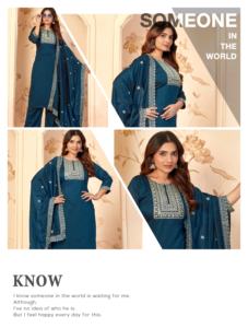 Conjunto Kurtis de 3 piezas de diseñador de seda Vichitra pura con bordado elegante y trabajo de secuencia Ropa étnica elegante para mujer - Product Image 2