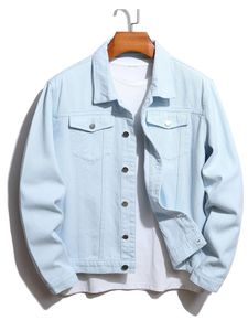 Chaqueta con Capucha de Mezclilla Lavada para Hombre, Mangas en Contraste, Botones Frontales, Bolsillos, Estilo Casual Urbano para Otoño - Product Image 4