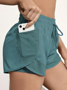 Short sportif pour femme 100% coton taille moyenne avec poche cachée dans la doublure Lay Respirant Plain Dyed - Product Image 5