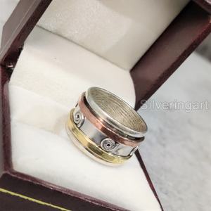 Anillo de meditación con banda giratoria, anillo de pulgar de Plata de Ley 925 para mujer, joyería hecha a mano, anillo giratorio de ansiedad navideña para hombre - Product Image 4