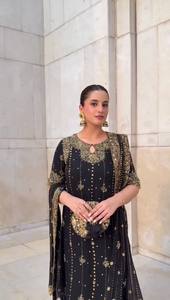 Luxury Black <b>Gold</b> Embroidered Anarkali <b>Suit</b> Set Designer Pakistani Party Wear Kurta Dupatta Set for Wedding Festive - Product Image 4