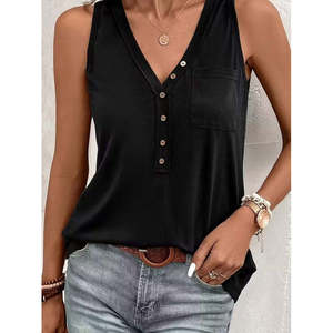 Women'<b>s</b> Strappy Front Buttoned Viscose <b>Blouse</b>, 36385 - Black - Product Image 2