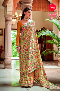 Exquis Gruham pur Banarasi Zari soie Warli imprimé Saree traditionnel fabriqué à la main indien Saree pour les mariages - Product Image 6