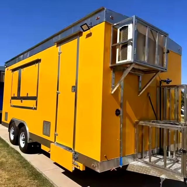 Yellow Modern Portable Stainless Steel Kitchen Cart for Car Interior Accessories Restaurant Food Trailer Concession Stall Use