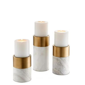 Unique Design Set of 3 <b>White</b> Marble and Brass <b>Pillar</b> <b>Candle</b> Holder <b>Candle</b> for Home & Wedding Decor <b>Candle</b> <b>Pillar</b> - Product Image 1
