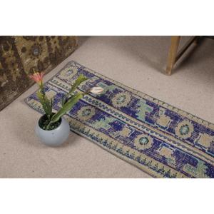 Alfombra de 1.5x7.5 pies, Alfombra Turca Vintage, Alfombra Azul Verde Estilo Suroeste - Product Image 5