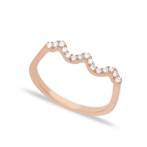 <b>Wave</b> Design White Zircon Stone Beaded Band <b>Ring</b> Wholesale Handcrafted 925 Sterling Turkish <b>Silver</b> Jewelry - Product Image 4