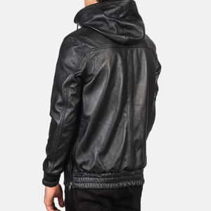 Dernier modèle de sweat à capuche en cuir pour homme à bas prix/Sweat à capuche personnalisé en cuir de couleur unie pour homme avec demi-fermeture éclair - Product Image 4