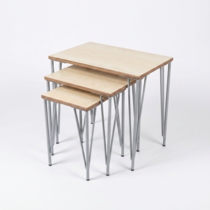 Juego de mesas de centro modernas con superficie de madera y patas de metal tipo horquilla, mesas auxiliares para sala de estar, muebles para el hogar - Product Image 3