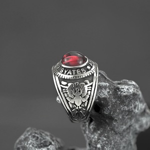 yunnique European and American Retro Style Stainless Steel <b>Ring</b> for <b>Men</b> Hip-Hop Double-Gun <b>Ruby</b> Personalized <b>Ring</b> Everyday Wear - Product Image 4