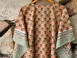 Tunique Maxi d'été pour femmes Caftan en coton léger avec impression à la main Vêtements de nuit confortables pour la plage ou les sorties décontractées - Product Image 3