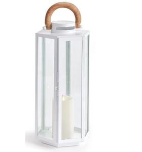 ตะเกียงเทียนโลหะและแก้วสไตล์พรีเมียม ขายดี ดีไซน์ใหม่เคลือบสีขาว สำหรับตกแต่งบ้านและเทศกาลคริสต์มาส - Product Image 1