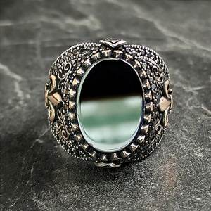 Anillo de Plata Hecho a Mano para Hombre con Piedra Ovalada de Ónix Negro, Anillo Real Francés con Sello y Símbolo Floral Gi Fleur De Lys - Product Image 2