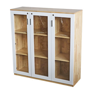 Contemporary 3-Tier Filing <b>Cabinet</b> with Glass Doors 120x40x126cm <b>Lockable</b> Rubber Wood for Office Workshop Bedroom-THS68036 - Product Image 1