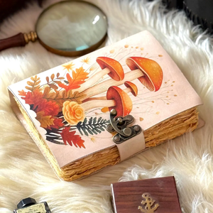 สมุดโน๊ตหนังพิมพ์ลายเห็ดสีขาวสไตล์คลาสสิกขนาด7x5สมุดบันทึกหน้า120สมุดบันทึกการเขียนขนาดเล็กไดอารี่ของขวัญวันขอบคุณพระเจ้า - Product Image 2