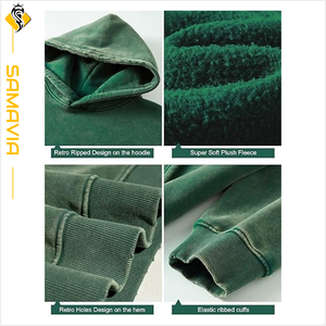 Breathable Fleece <b>hoodies</b> <b>men</b> OEM Custom Pullover Sweatshirt Acid Wash Anti Pilling Quick Dry Embroidered Design - Product Image 5