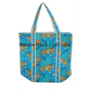 Sac fourre-tout en coton matelassé imprimé à la main de la meilleure qualité pour femmes, grand sac fourre-tout à imprimé floral pour le shopping, les voyages, les épaules - Product Image 6