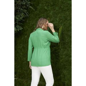 Veste en lin mélangé vert pour femmes grandes tailles RMG avec ceinture ajustable, vêtement d'extérieur confortable en coton - Product Image 6