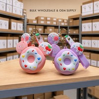 Porte-clés en silicone en forme de donut, mignon, avec chaîne, pendentif en caoutchouc souple, cadeau de Noël, vente en gros, OEM, ODM, direct