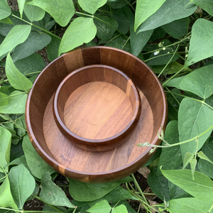 Ensemble de saladiers en bois d'acacia écologique de 18 à 28 cm, poli, léger, bois naturel, design élégant, charme rustique, fêtes - Product Image 1