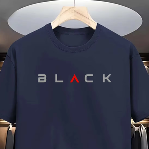 Stock été hommes 100% pur coton T-Shirt haut décontracté coupe ample grande taille noir lettre motif imprimé manches courtes - Product Image 1