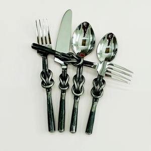Juego de cubiertos de acero inoxidable de diseño Vintage súper moderno Juego de cubiertos de mango de ramita de árbol de plata brillante sostenible ecológico - Product Image 5