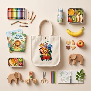 Petit sac en toile imperméable pour enfants Little Safari, motif animal, poignée longue, impression sérigraphique, sac en coton pour cadeaux et artisanat - Product Image 4