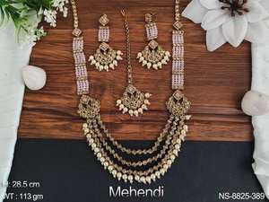 Bijoux indiens antiques, ensembles de bijoux de fête, Design poli Mehendi, accessoires de créateur, collier Long Antique - Product Image 4