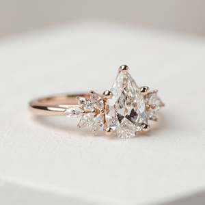 À la mode 925 argent 10k 14k 18k or massif ensemble de grappes taille poire laboratoire cultivé diamant proposition promesse anneaux pour les femmes - Product Image 3